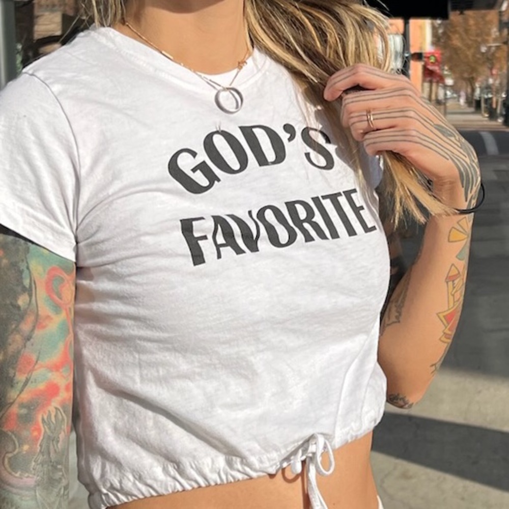 GODS FAVORITE drawstring crop top shirt